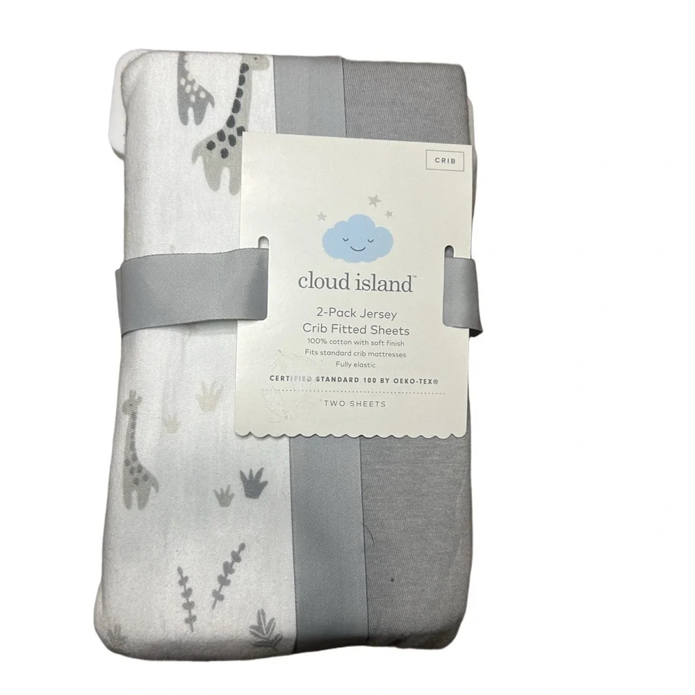 Cloud Island White and Gray Crib Sheets